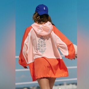 Free People Movement Care FP Like The Wind Logo Windbreaker Jacket Pullover New